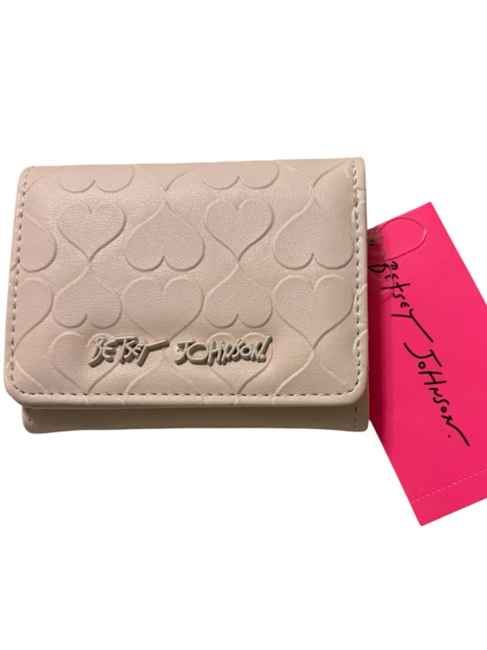 Betsey Johnson off white heart-embossed tri-fold wallet NWT